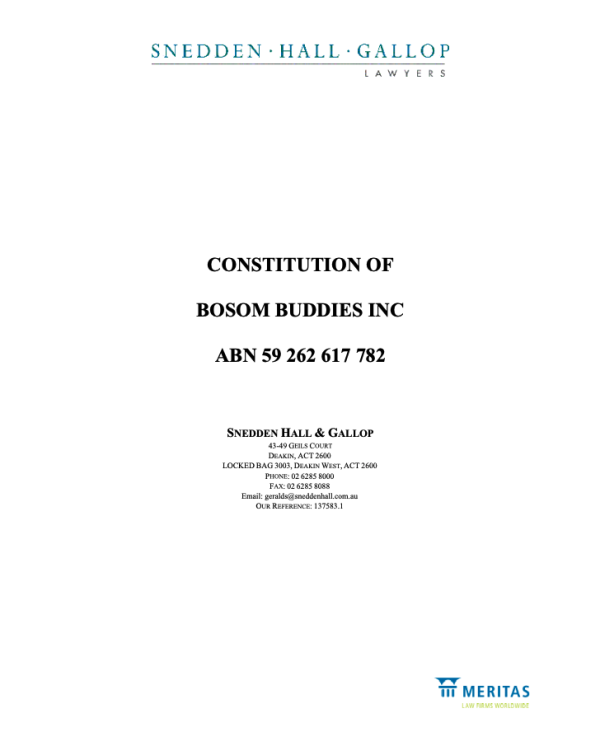 CONSTITUTION OF  BOSOM BUDDIES INC  ABN 59 262 617 782